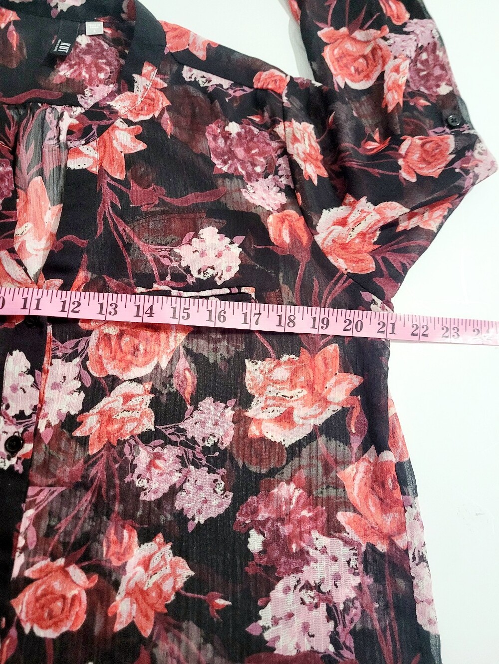 Kut From The Kloth Floral Sheer Blouse Women's Large Button Front Long Sleeve - Picture 8 of 11